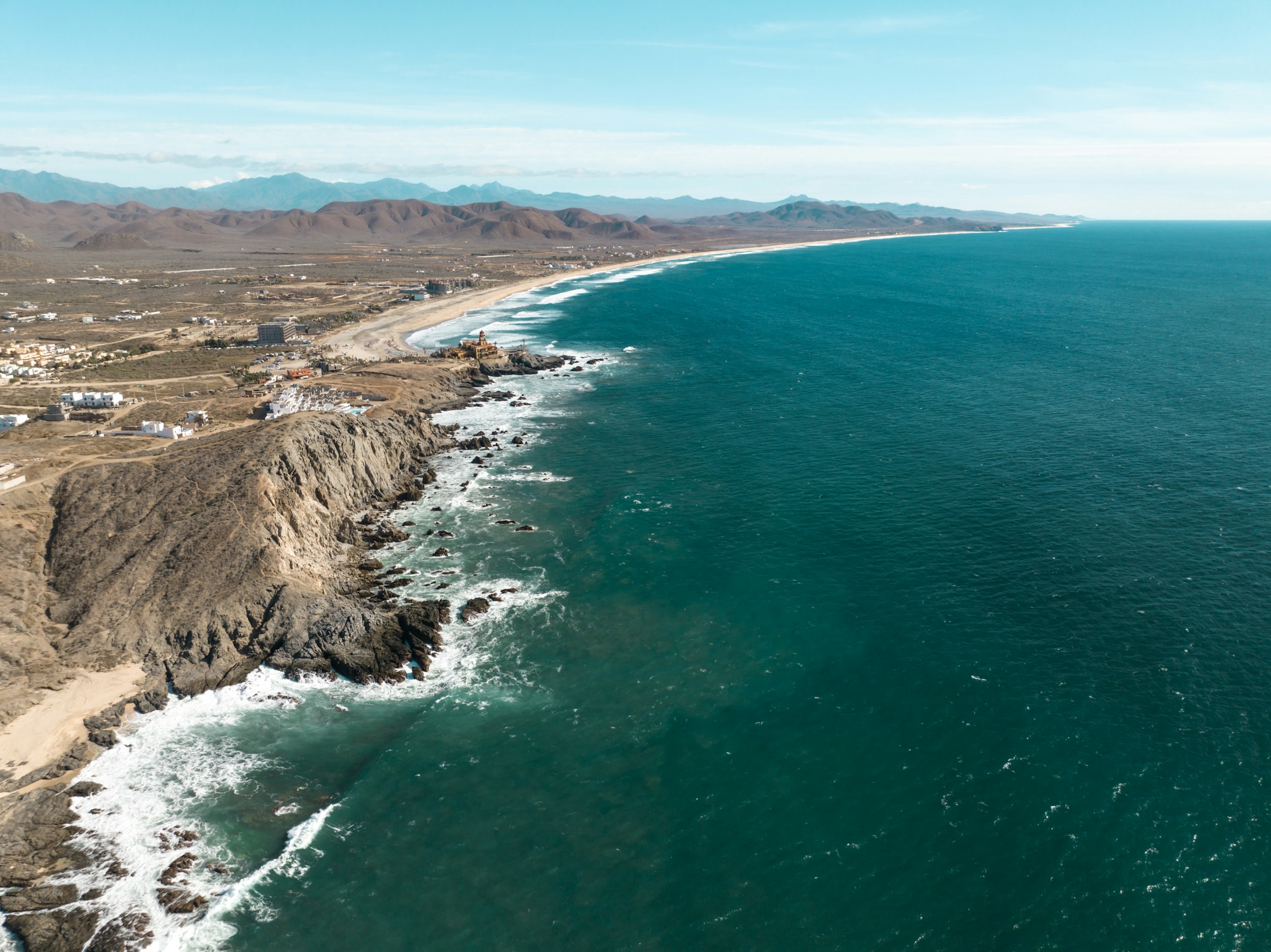 Aerial view of the Cerritos coastline in Baja California Sur